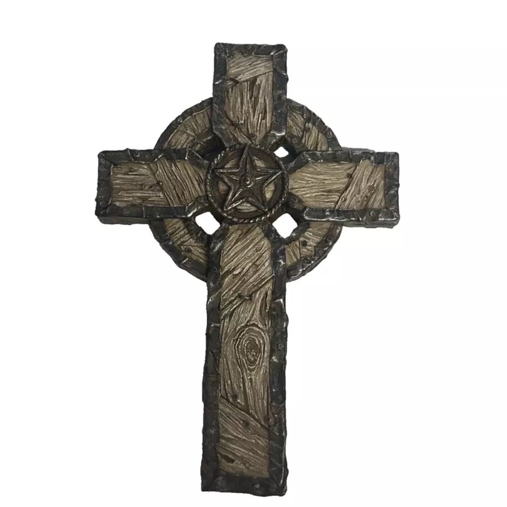 Rustic Western Lone Star With faux wood Layered Wall Cross Decor Religious
